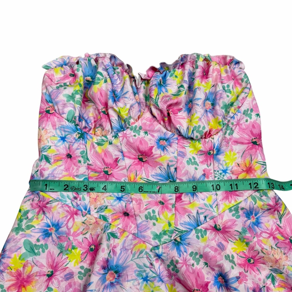 SHEIN Soleia White Multicolor Floral Ruffle Sweetheart Strapless Mini Dress - M - Picture 15 of 16